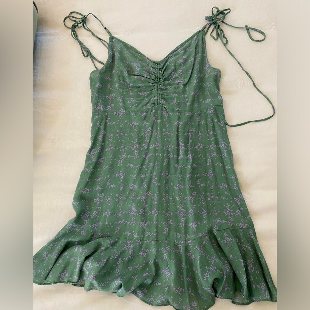 Intimately Free People Green and Purple Floral Mini Dress with Tie Straps Size S
